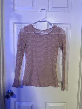 Glitz Women's Sheer Floral Lace Long Sleeve Top Dust Pink Small